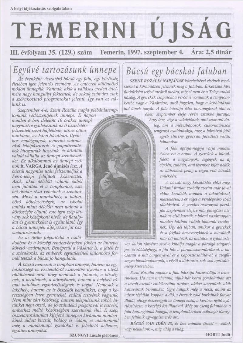 Temerini Újság, 3. évf. 1997. szeptember 4. 35. sz.