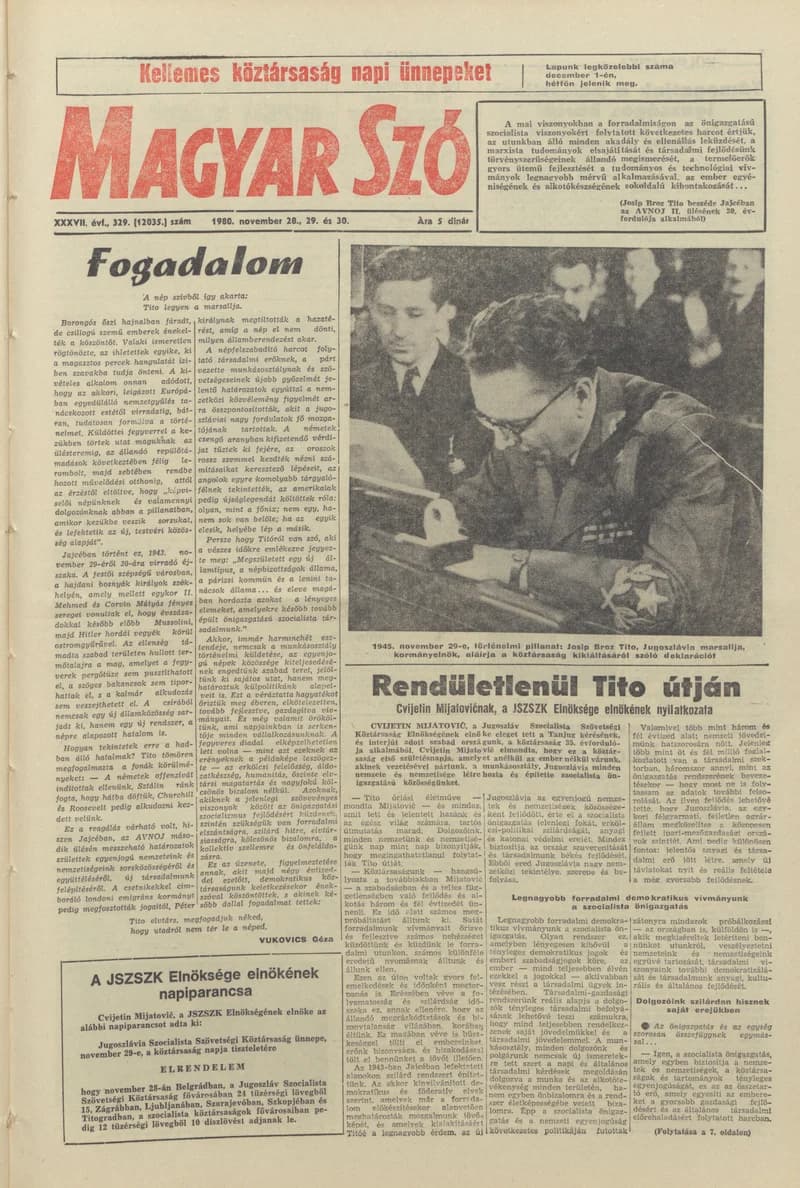 Magyar Szó, 37. évf. 1980. november 28. – 30. 329. sz. 1–32. oldal
