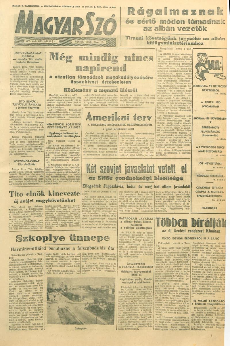 Magyar Szó, 15. évf. 1958. november 21. 289. sz. 1–20. oldal