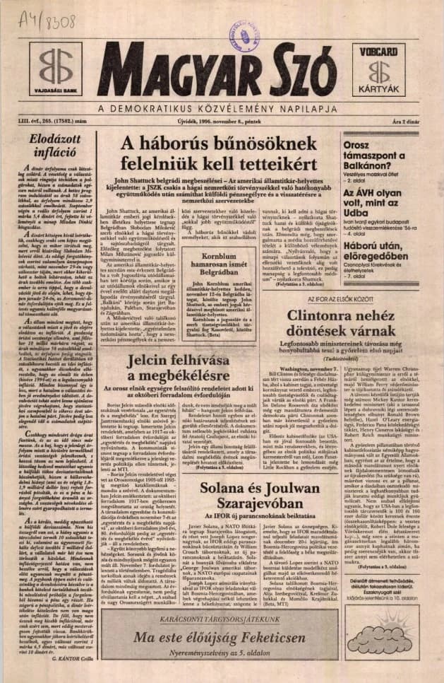 Magyar Szó, 53. évf. 1996. november 8. 265. sz. 1–16. oldal