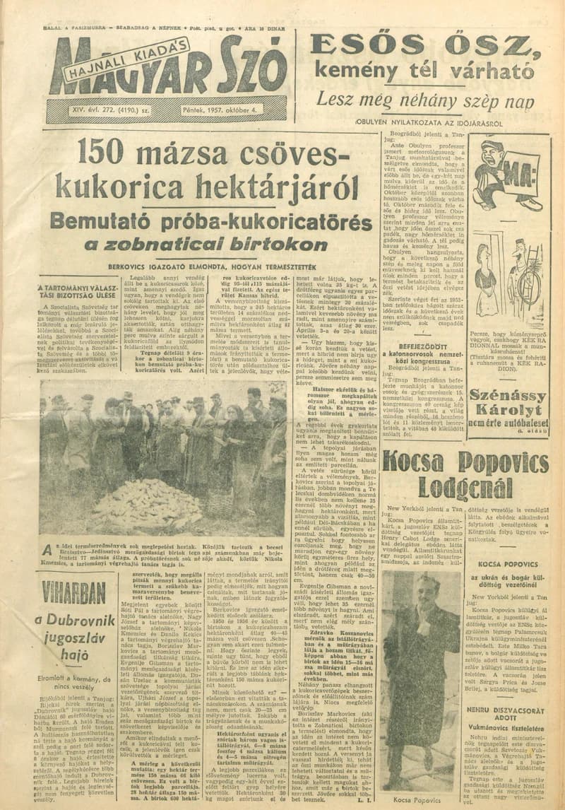 Magyar Szó, 14. évf. 1957. október 4. 272. sz. 1–16. oldal