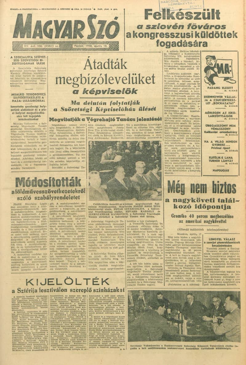 Magyar Szó, 15. évf. 1958. április 18. 106. sz. 1–12. oldal