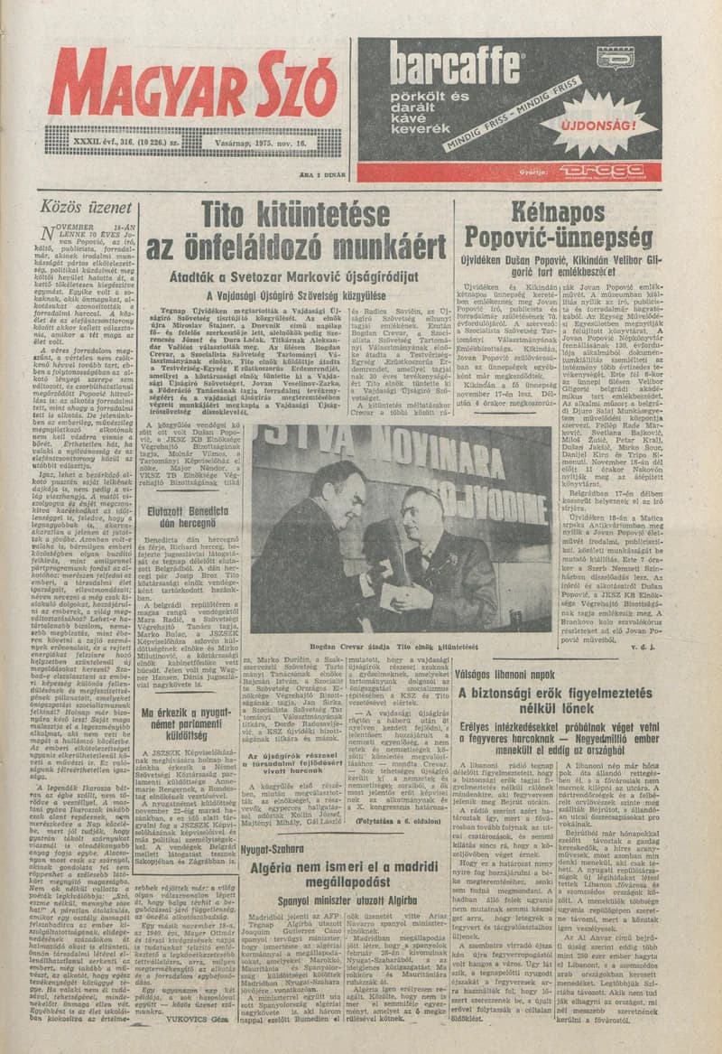 Magyar Szó, 32. évf. 1975. november 16. 316. sz.