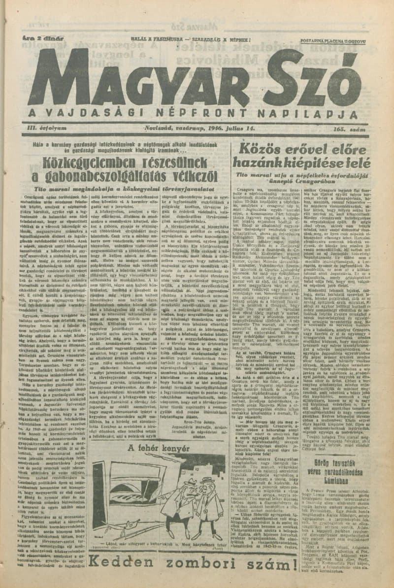 Magyar Szó, 3. évf. 1946. július 14. 165. sz. 1–8. oldal