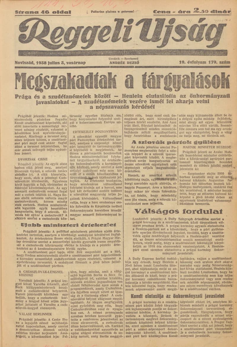 Reggeli Újság, 19. évf. 1938. július 3. 179. sz.