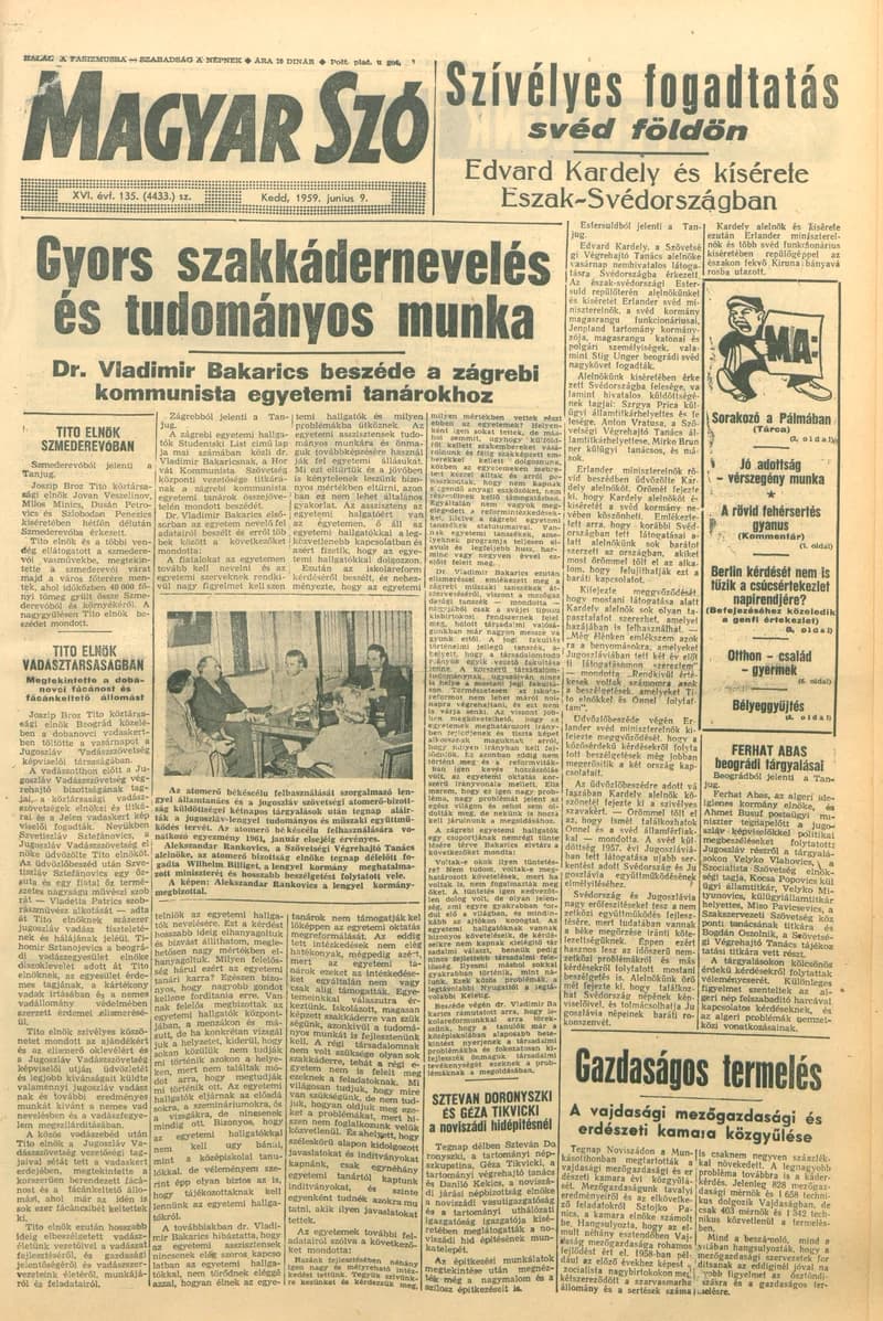 Magyar Szó, 16. évf. 1959. június 9. 135. sz. 1–22. oldal
