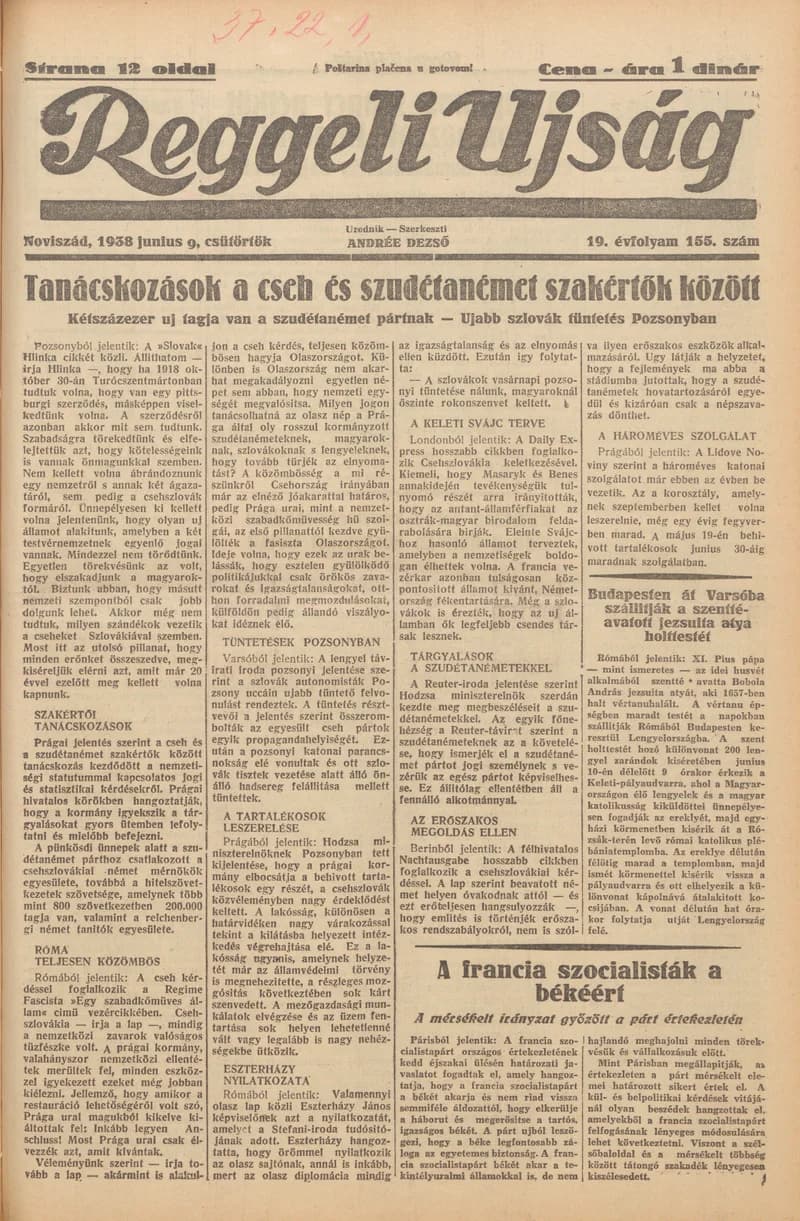 Reggeli Újság, 19. évf. 1938. június 9. 155. sz.