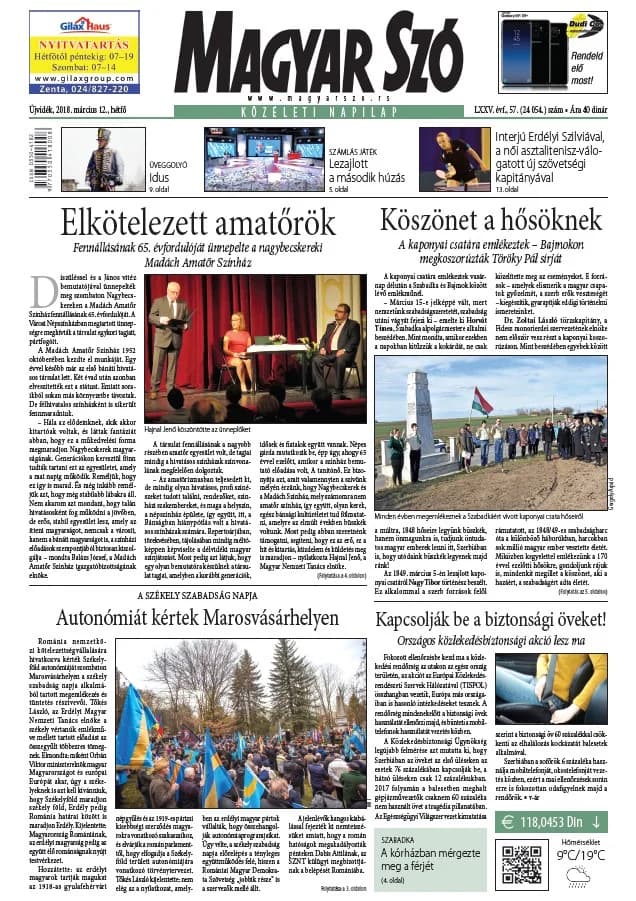 Magyar Szó, 75. évf. 2018. március 12. 57. sz. 1–20. oldal