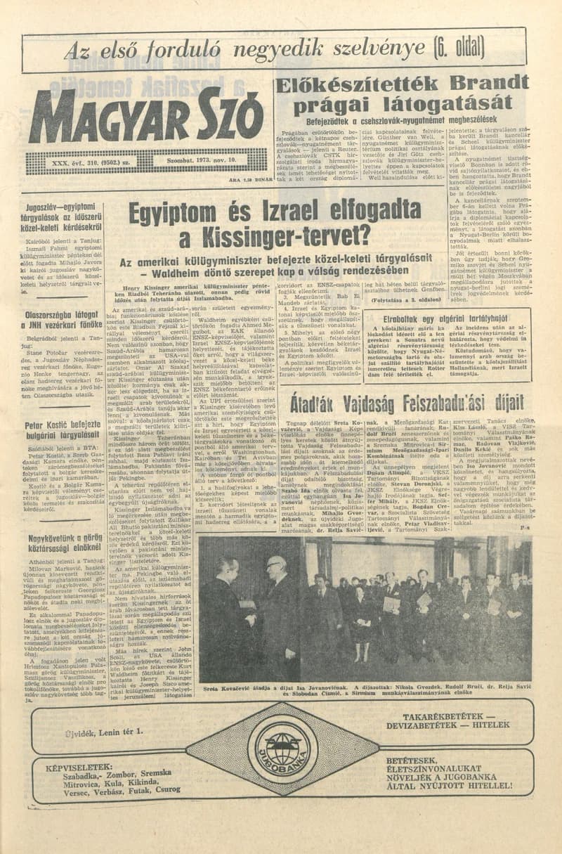 Magyar Szó, 30. évf. 1973. november 10. 310. sz.