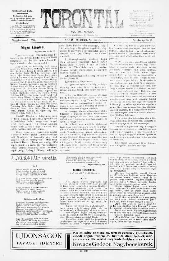 Torontál, 34. évf. 1905. április 12. 84. sz.