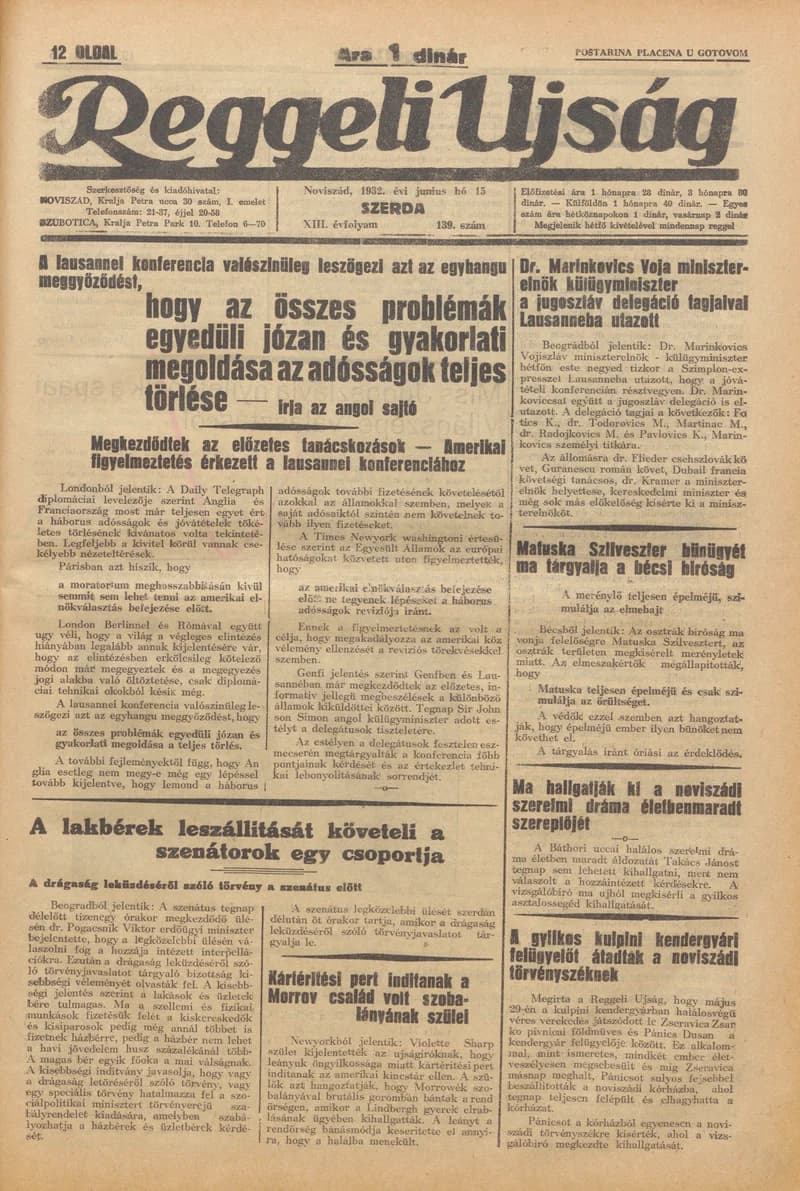 Reggeli Újság, 13. évf. 1932. június 15. 139. sz.