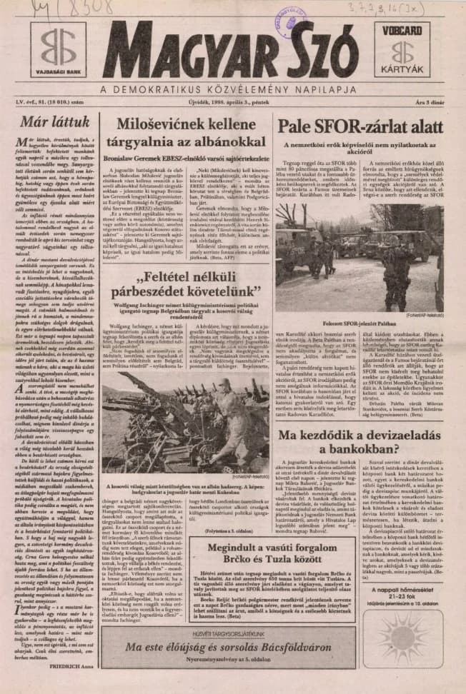 Magyar Szó, 55. évf. 1998. április 3. 81. sz. 1–16. oldal