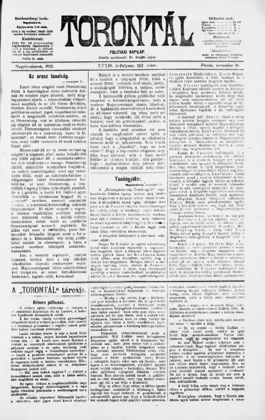 Torontál, 34. évf. 1905. november 10. 257. sz.