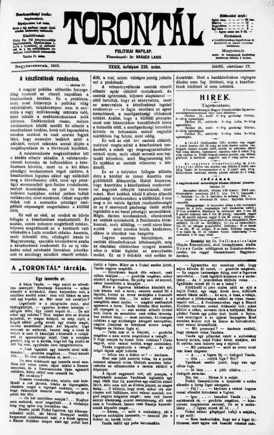 Torontál, 39. évf. 1910. október 17. 236. sz.