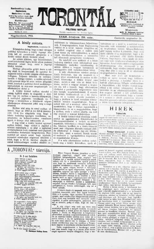 Torontál, 32. évf. 1903. szeptember 24. 216. sz.