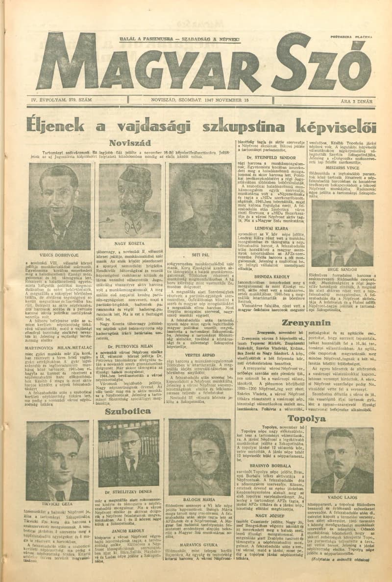 Magyar Szó, 4. évf. 1947. november 15. 279. sz. 1–6. oldal