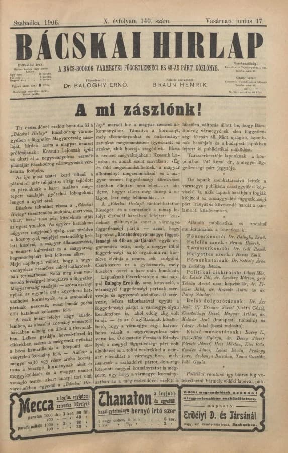 Bácskai Hirlap, 10. évf. 1906. június 17. 140. sz.