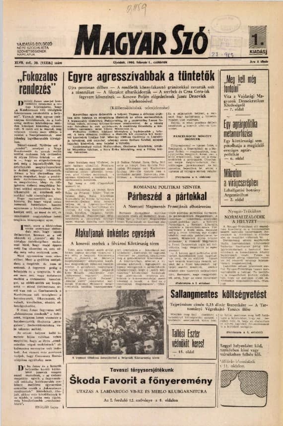 Magyar Szó, 47. évf. 1990. február 1. 30. sz. 1–16. oldal