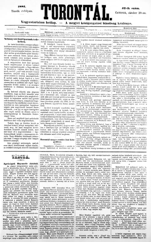 Torontál, 10. évf. 1881. október 20. 42. sz.