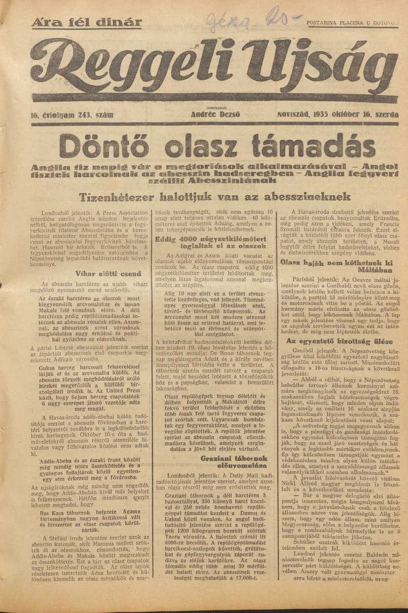 Reggeli Újság, 16. évf. 1935. október 16. 243. sz.