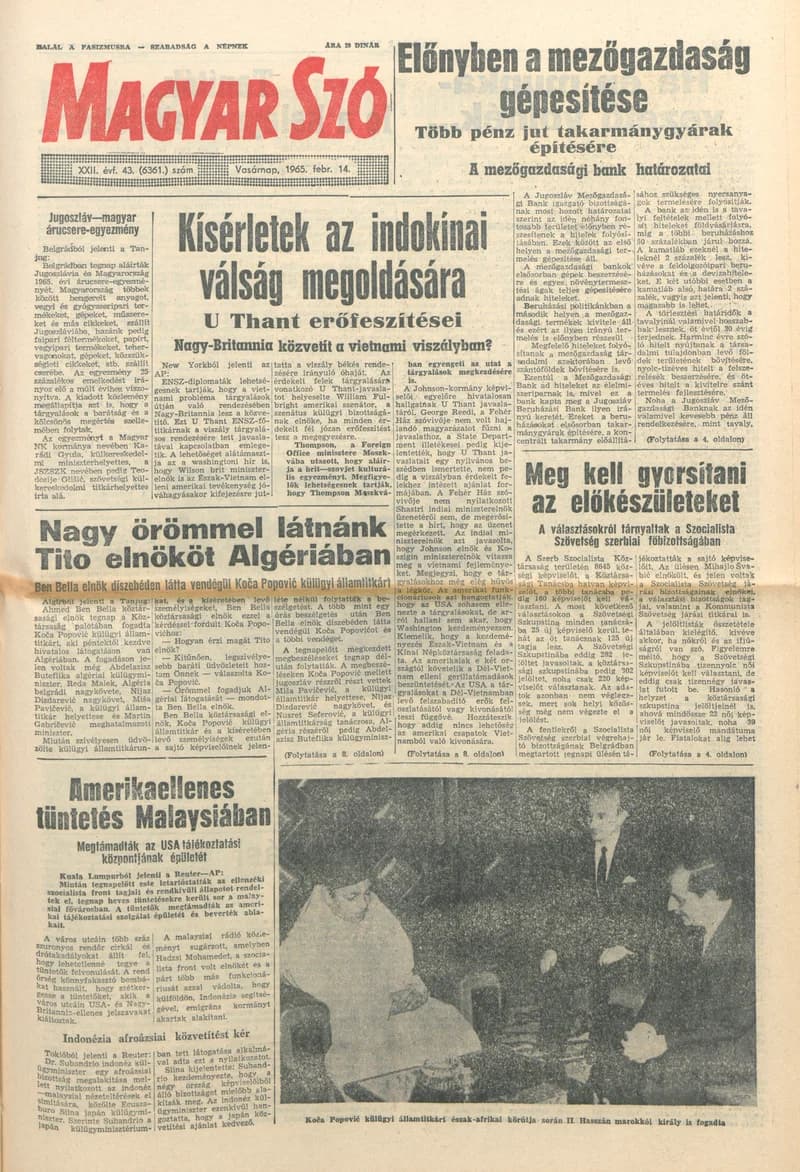 Magyar Szó, 22. évf. 1965. február 14. 43. sz. 1–24. oldal
