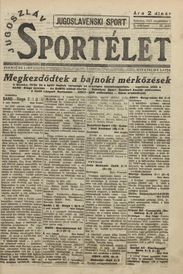 Jugoszláv sportélet, 2. évf. 1923. szeptember 3. 35. sz.
