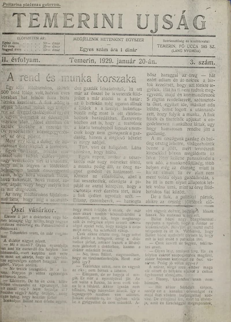 Temerini Újság 1928-1944, 2. évf. 1929. január 20. 3. sz.