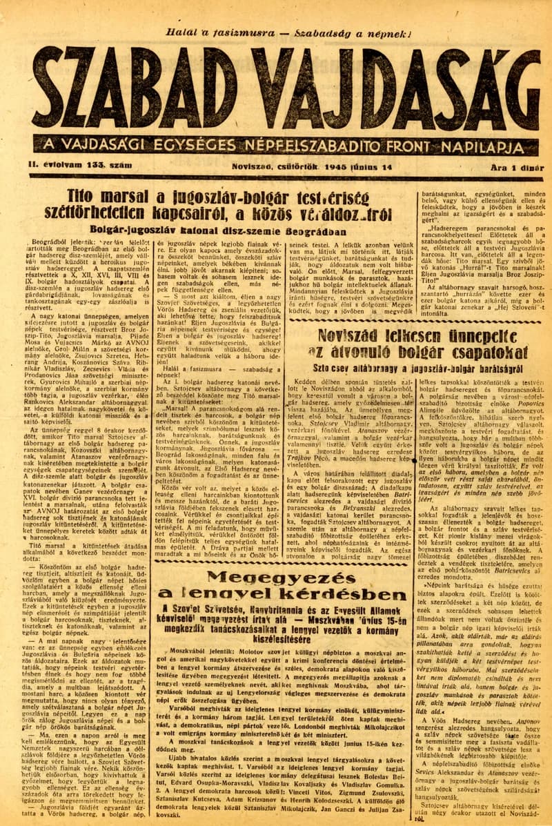 Szabad Vajdaság, 2. évf. 1945. június 14. 133. sz.