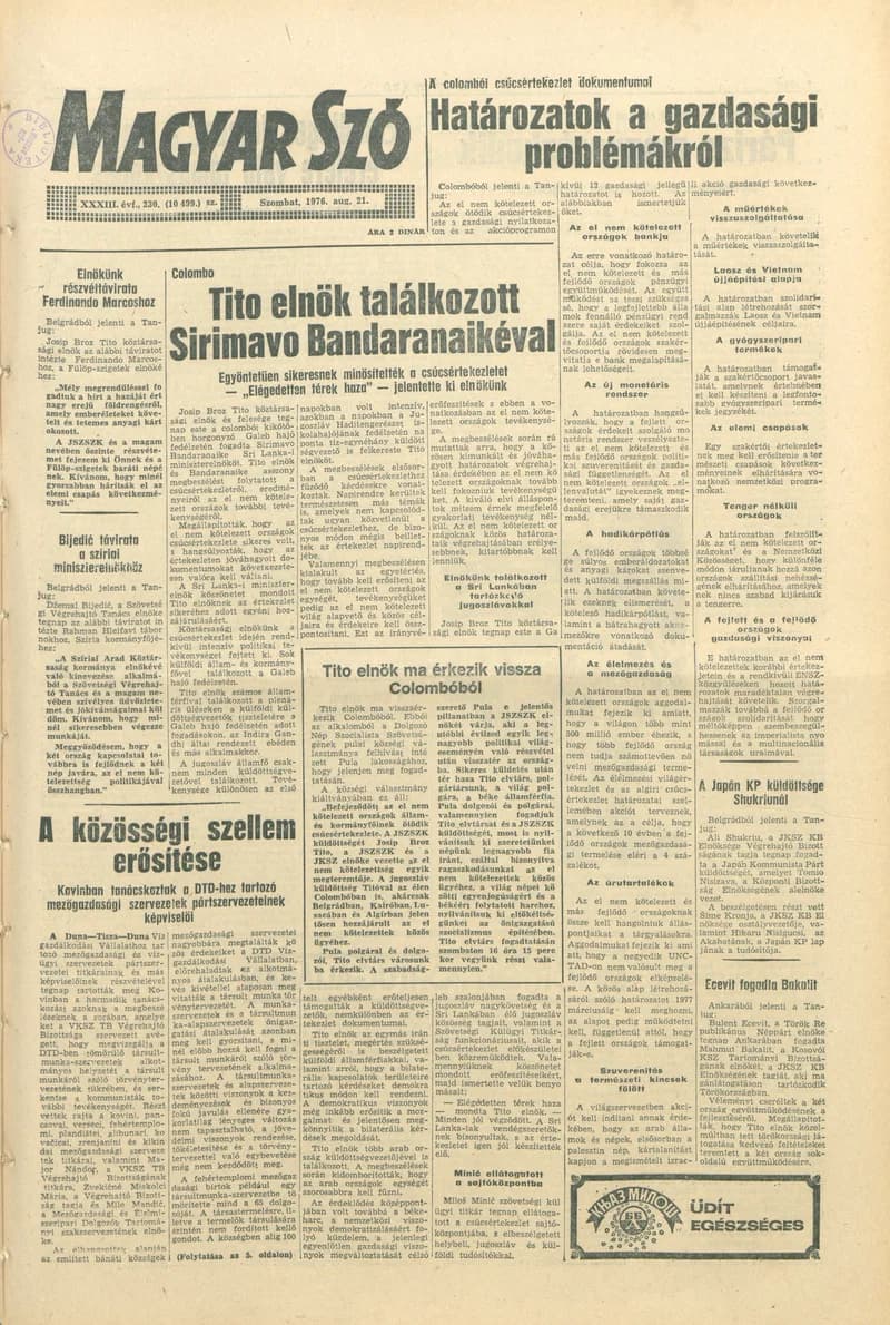 Magyar Szó, 33. évf. 1976. augusztus 21. 230. sz. 1–16. oldal