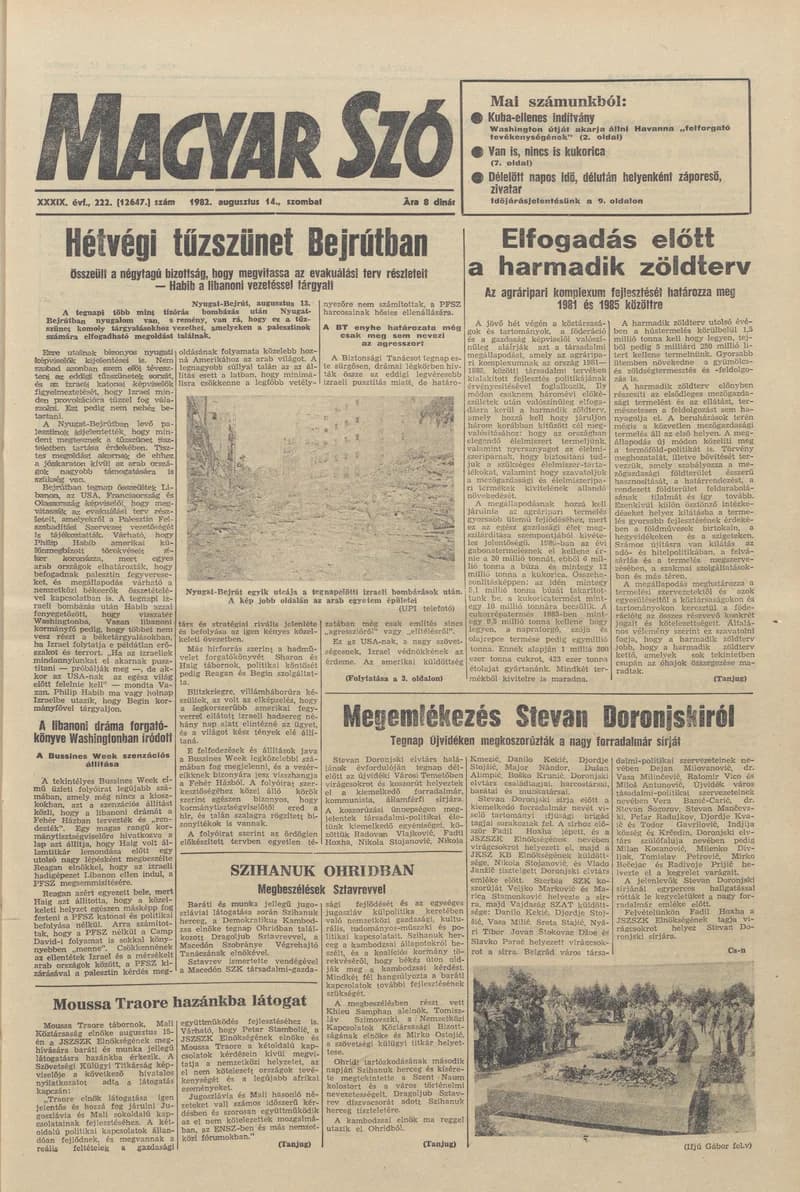 Magyar Szó, 39. évf. 1982. augusztus 14. 222. sz. 1–20. oldal