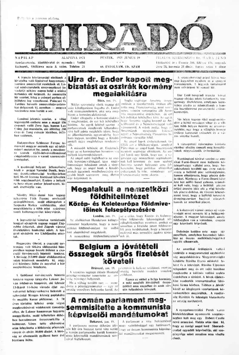 Híradó, 60. évf. 1931. június 19. 138. sz.