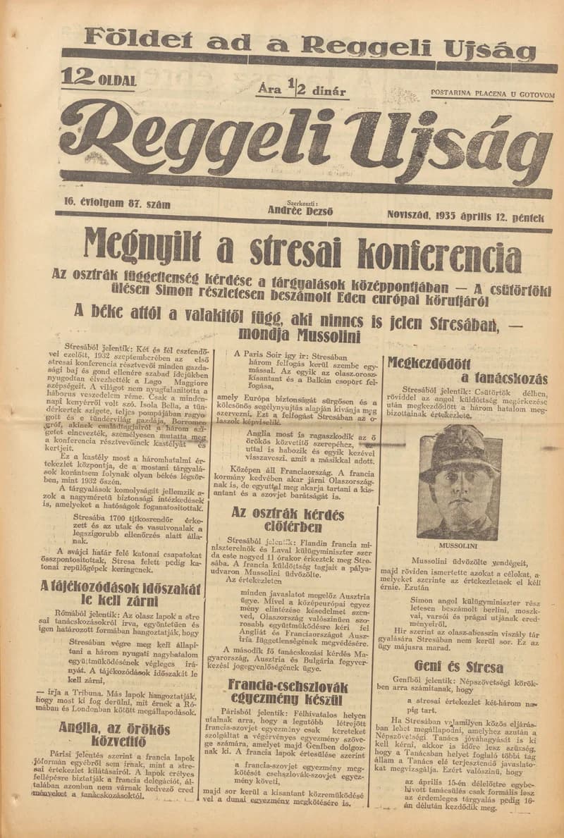 Reggeli Újság, 16. évf. 1935. április 12. 87. sz.