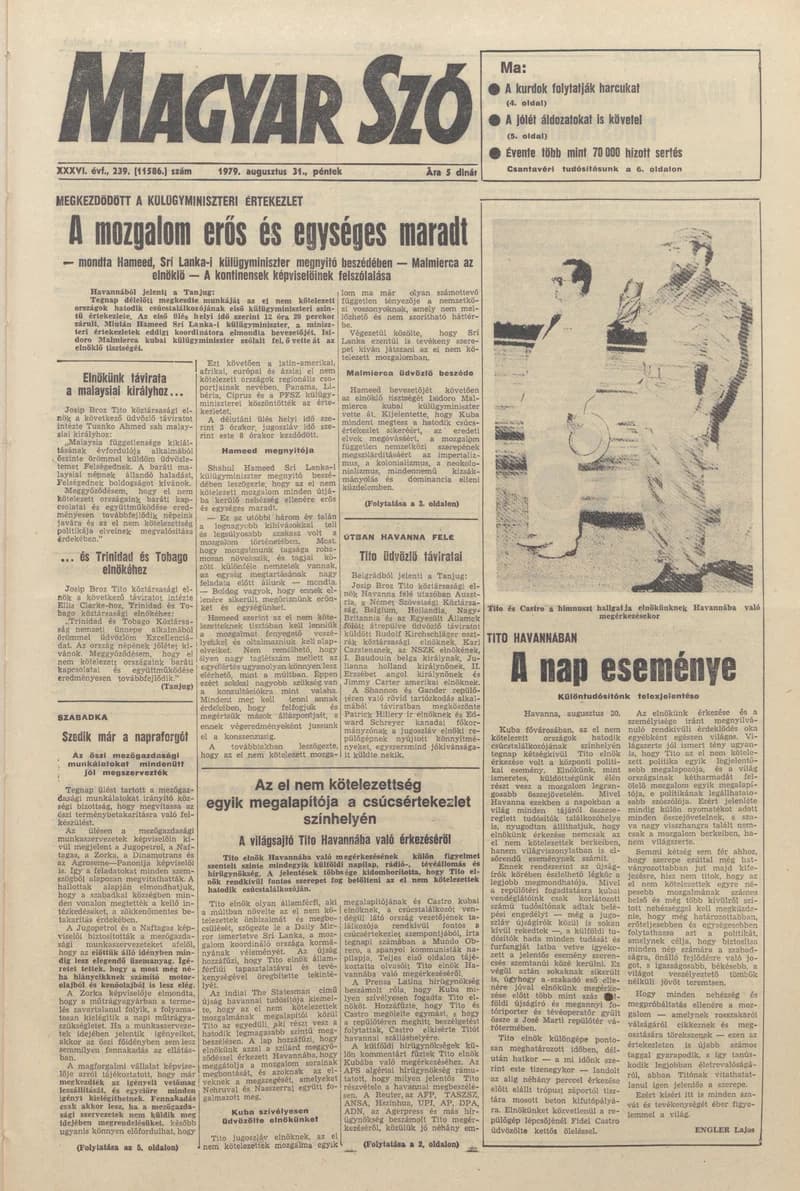 Magyar Szó, 36. évf. 1979. augusztus 31. 239. sz. 1–20. oldal