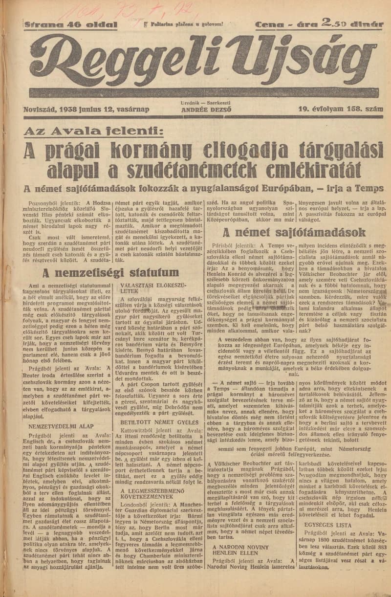 Reggeli Újság, 19. évf. 1938. június 12. 158. sz.