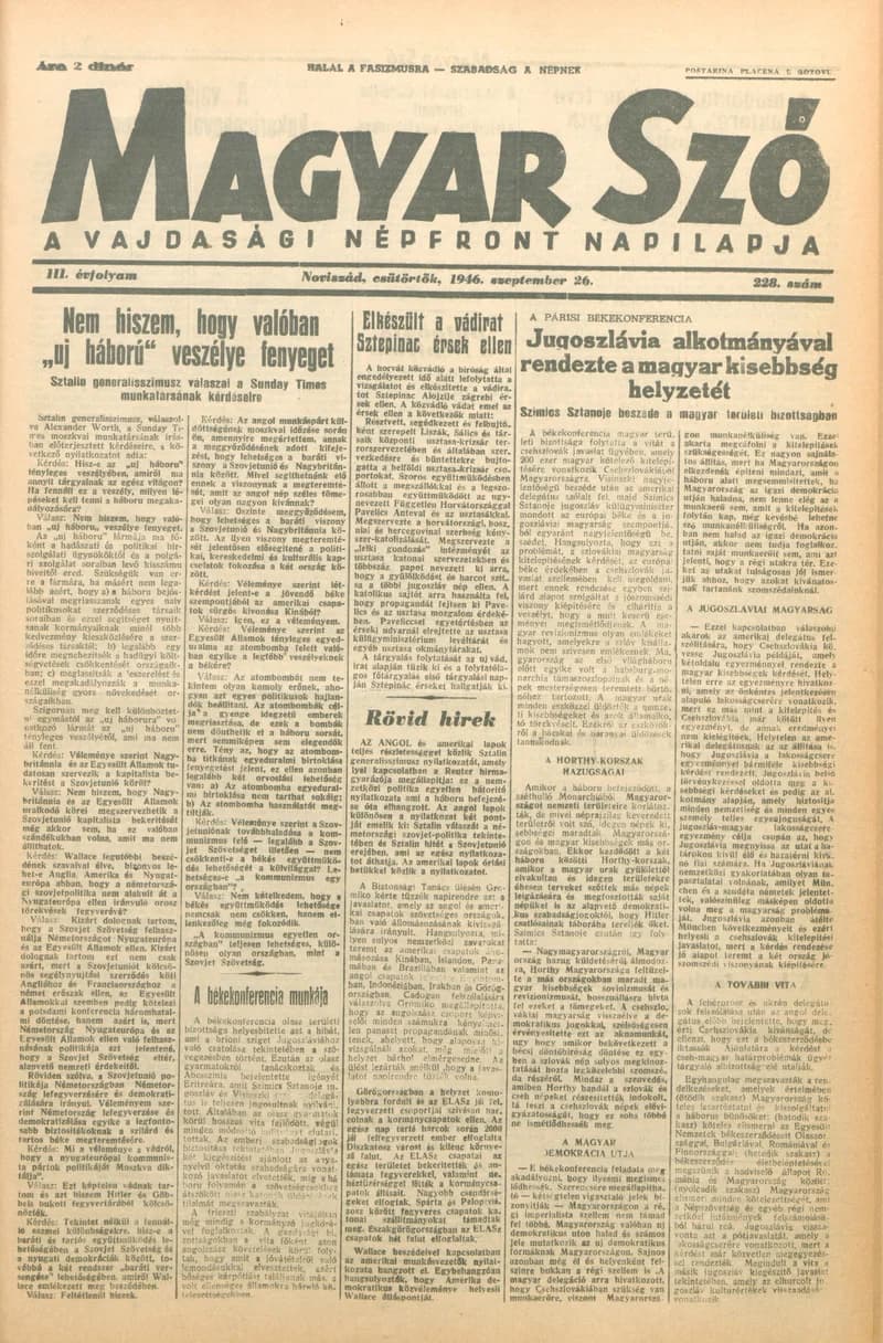 Magyar Szó, 3. évf. 1946. szeptember 26. 228. sz. 1–4. oldal