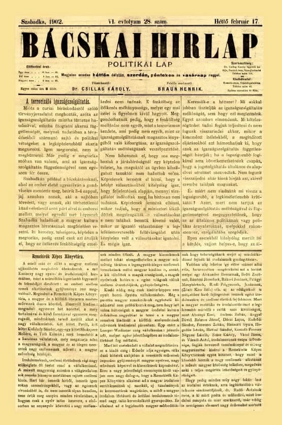 Bácskai Hirlap, 6. évf. 1902. február 17. 28. sz.