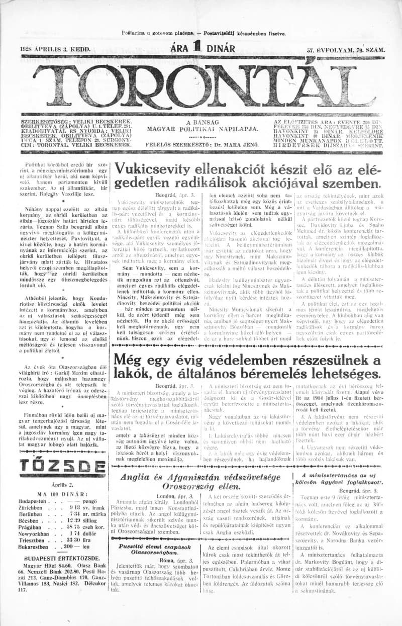 Torontál, 57. évf. 1928. április 3. 79. sz.