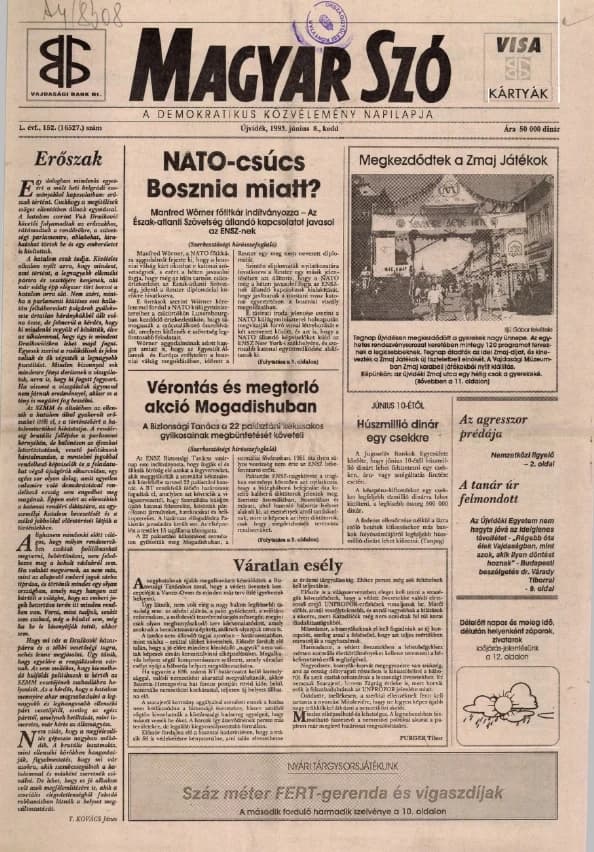 Magyar Szó, 50. évf. 1993. június 8. 152. sz. 1–16. oldal