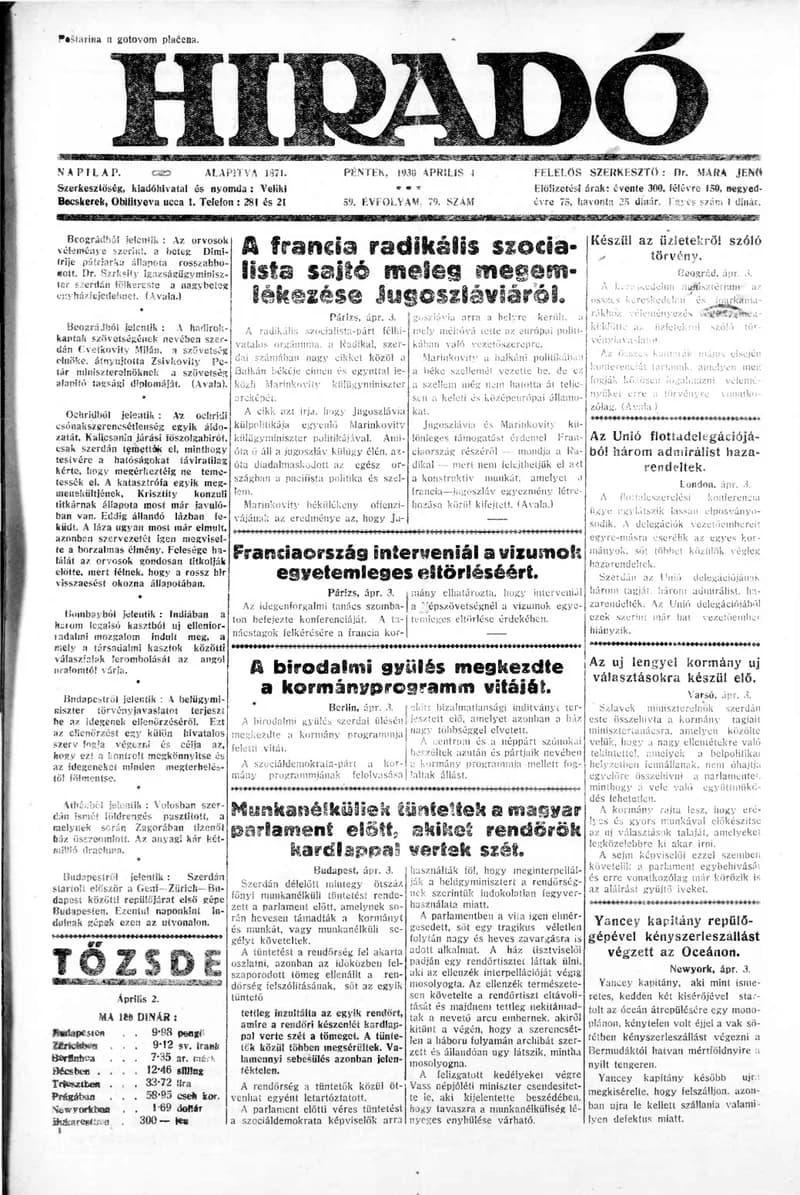 Híradó, 59. évf. 1930. április 4. 79. sz.