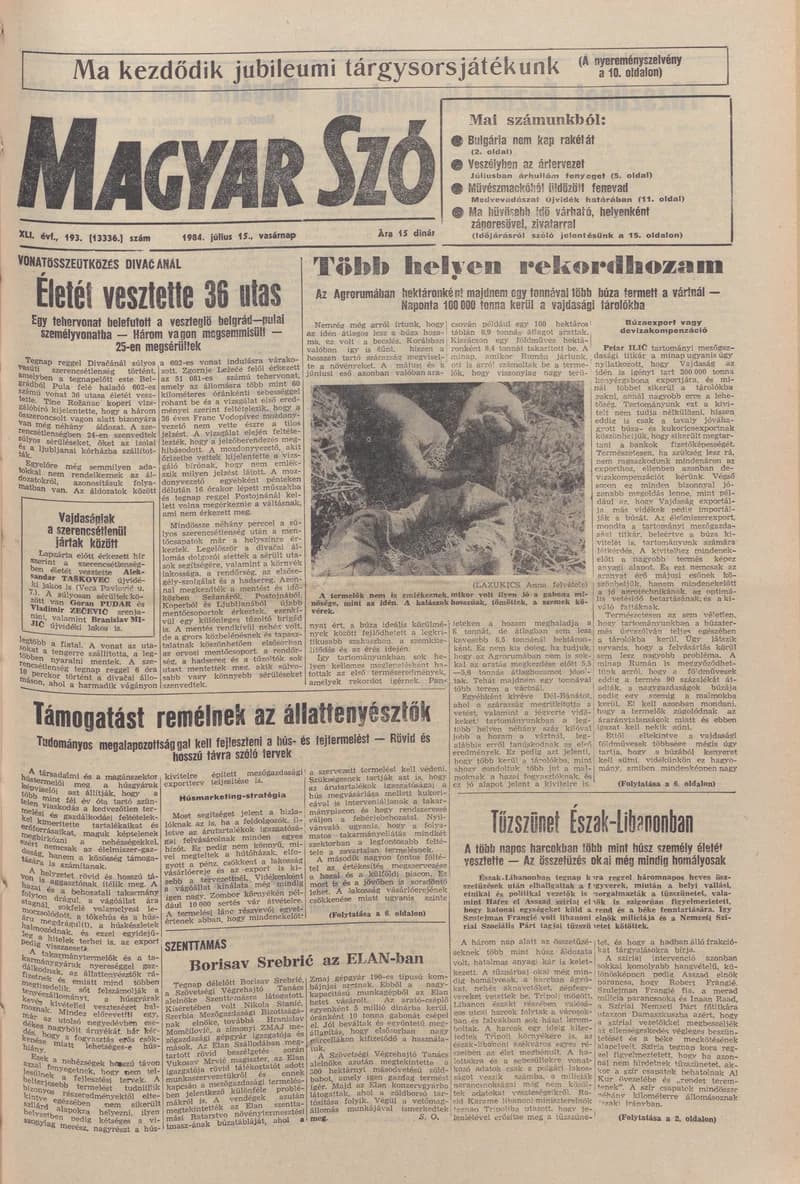 Magyar Szó, 41. évf. 1984. július 15. 193. sz. 1–28. oldal