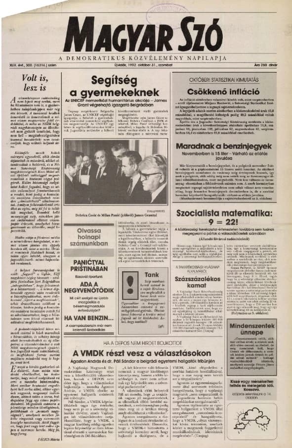 Magyar Szó, 49. évf. 1992. október 31. 300. sz. 1–16. oldal
