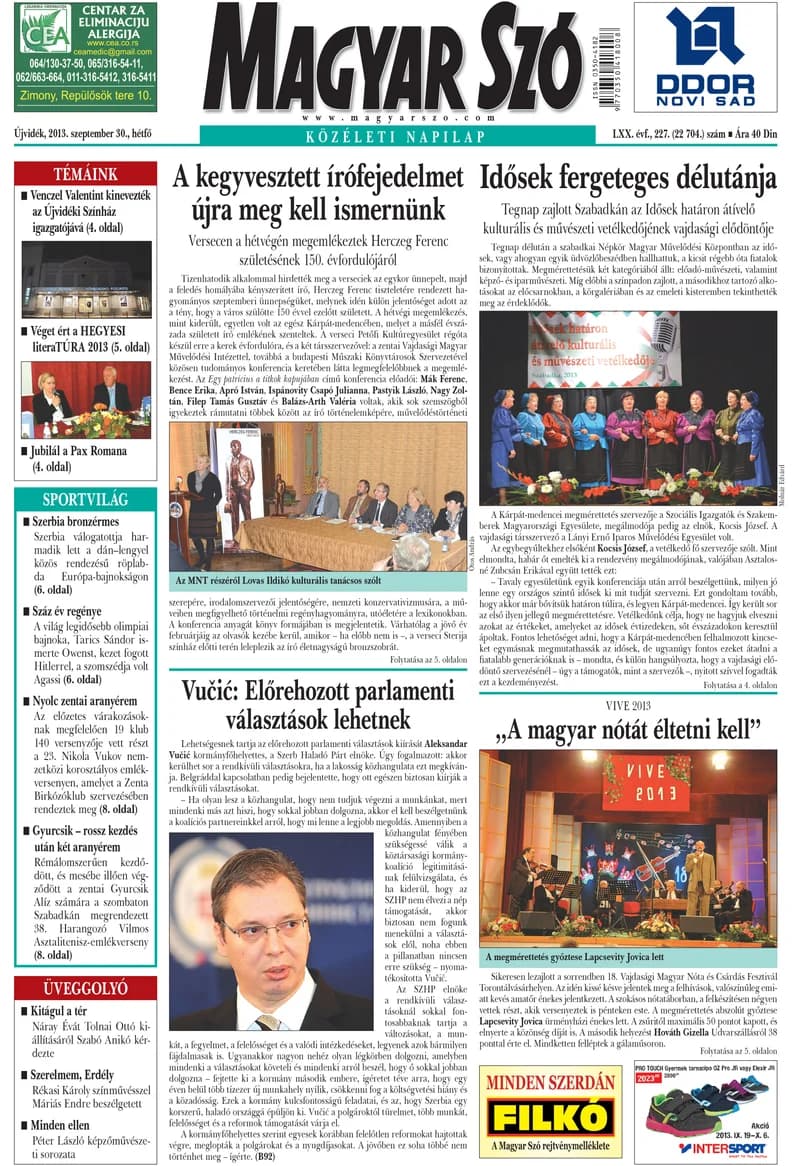 Magyar Szó, 70. évf. 2013. szeptember 30. 227. sz. 1–16. oldal