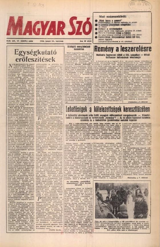 Magyar Szó, 43. évf. 1986. január 19. 17. sz. 1–32. oldal