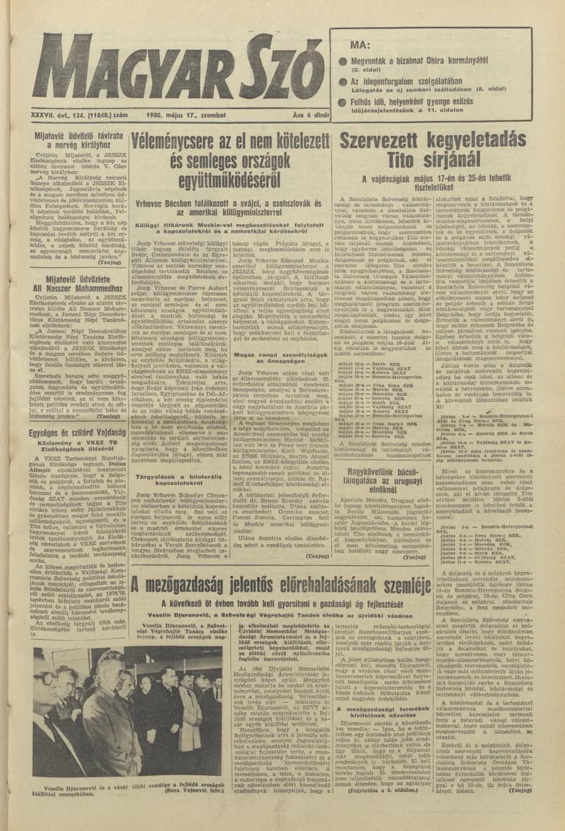 Magyar Szó, 37. évf. 1980. május 17. 134. sz. 1–32. oldal