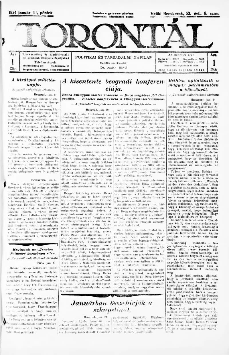 Torontál, 53. évf. 1924. január 11. 8. sz.