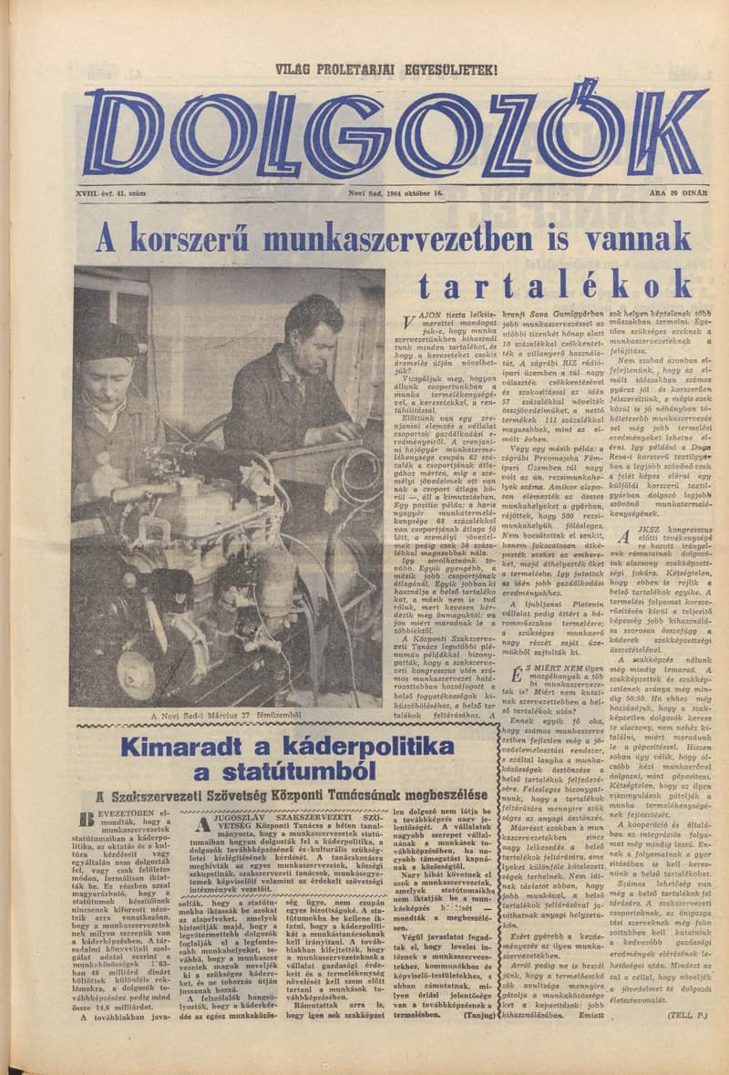 Dolgozók, 18. évf. 1964. október 16. 41. sz.