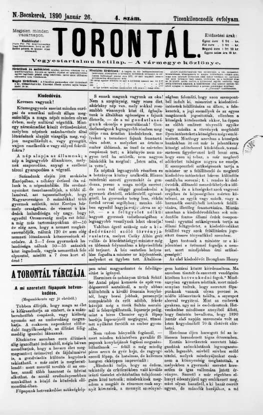 Torontál, 19. évf. 1890. január 26. 4. sz.
