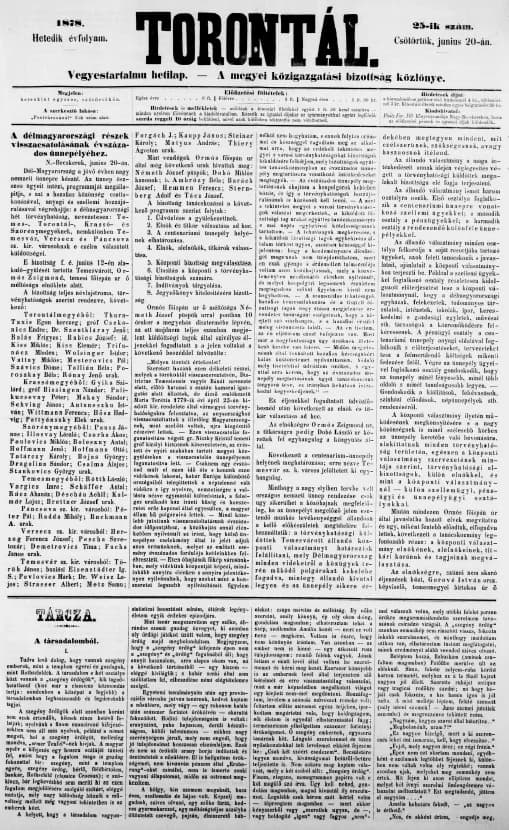 Torontál, 7. évf. 1878. június 20. 25. sz.