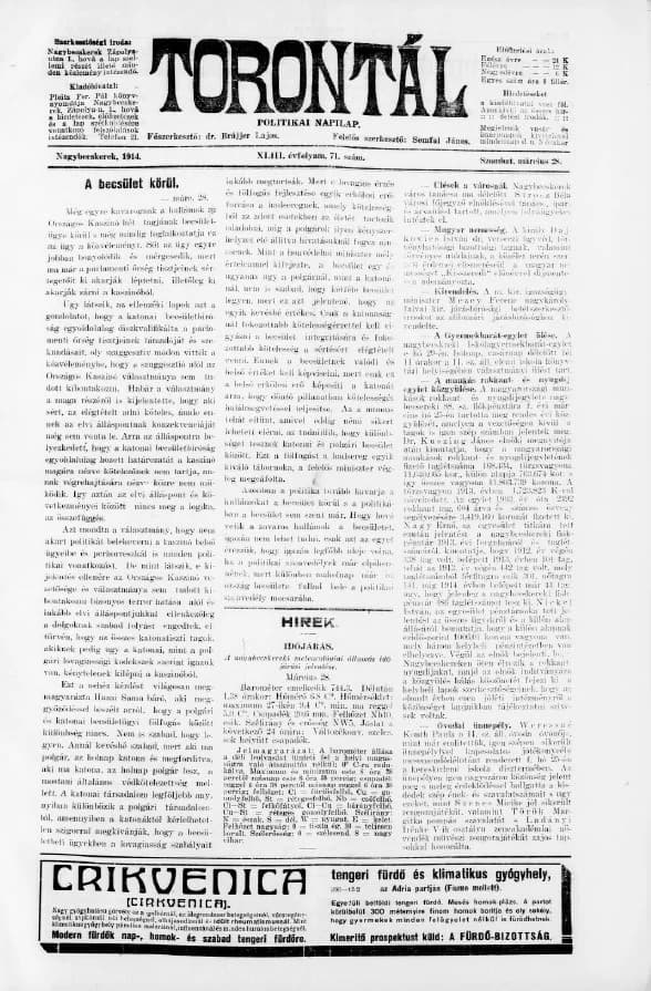 Torontál, 43. évf. 1914. március 28. 71. sz.