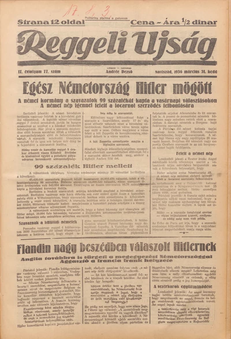 Reggeli Újság, 17. évf. 1936. március 31. 77. sz.